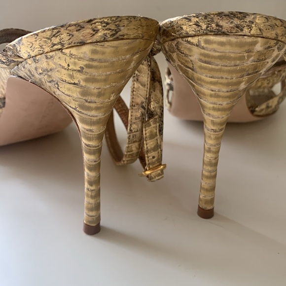 Manolo Blahnik Gold Embossed Python Leather High Heel Ankle Strap Sandals 40 1/2 - Picture 8 of 13